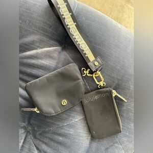 Lululemon black dual pouch wristlet with Gold Details